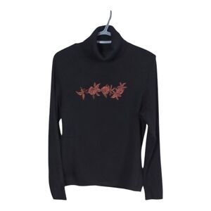 Bogner Embroidered Wool Blend‎ Black Turtleneck Sweater Size Medium